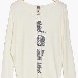 Go Couture Spring V-Neck Long Sleeve Pullover. With Black print "LOVE".